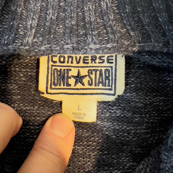 Converse One Star Henley Sweater Men's L 4 Button 100% Cotton Blue Tones Striped - Picture 2 of 12